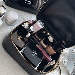 CHANEL Caviar Skin Leather Black Vanity Handbag